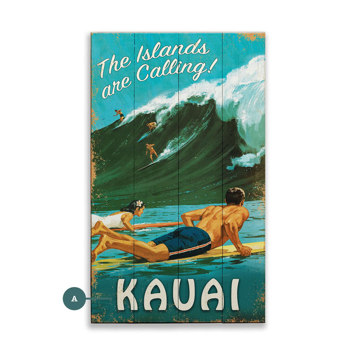 The Islands Are Calling Kauai People Surfing Wall Sign Wood or Metal