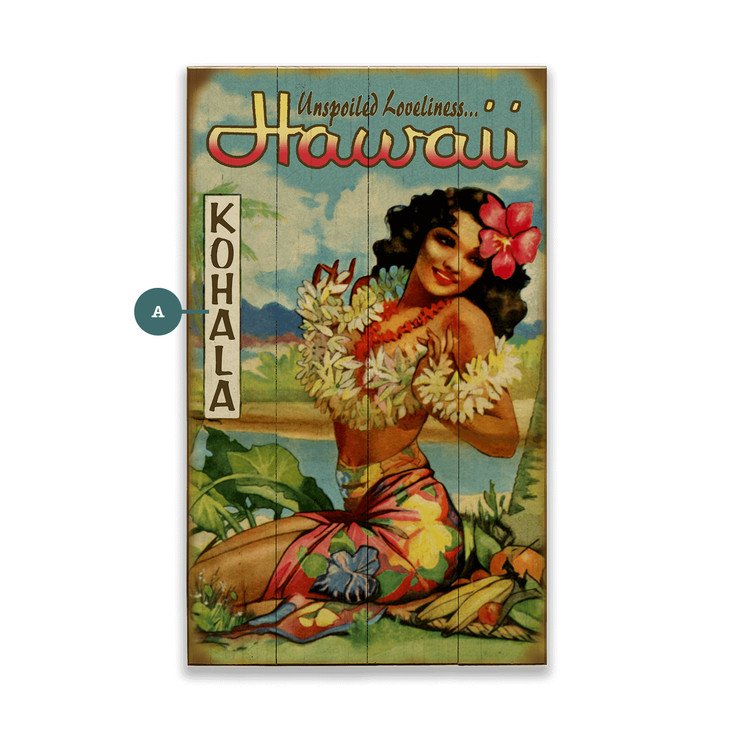 Hawaii Beach Scene Hawaiian Woman Coastal View Wall Sign Wood or Metal