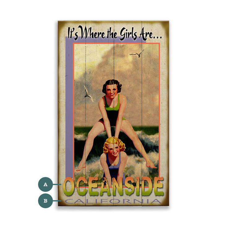 It's Where the Girls Are Oceanside CA Beach Scene Wall Sign Wood or Metal