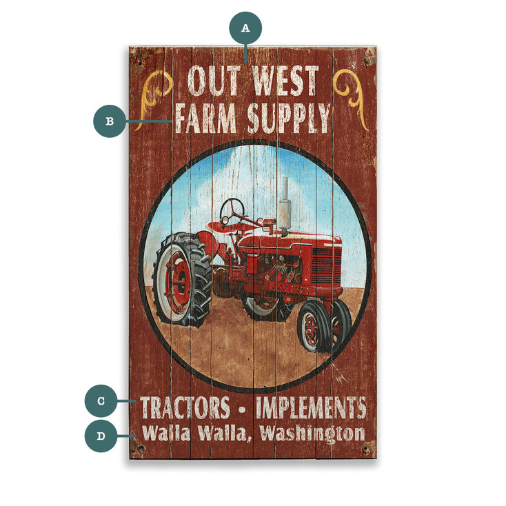 Farm Supply Tractors and Implements Wall Sign Wood or Metal