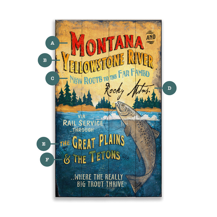 Montana and Yellowstone River Trout Thrive Wall Sign Wood or Metal