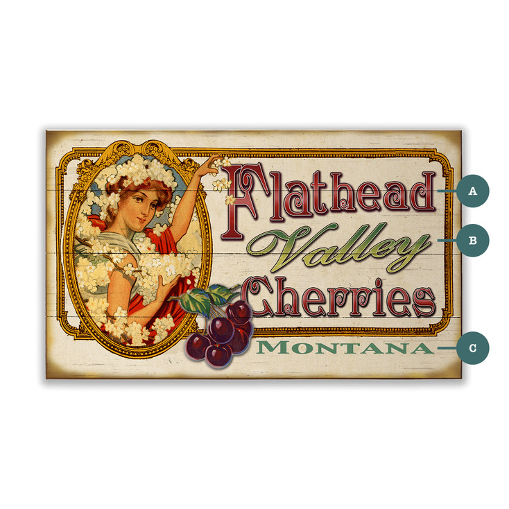 Flathead Valley Cherries Montana Kitchen Wall Sign Wood or Metal