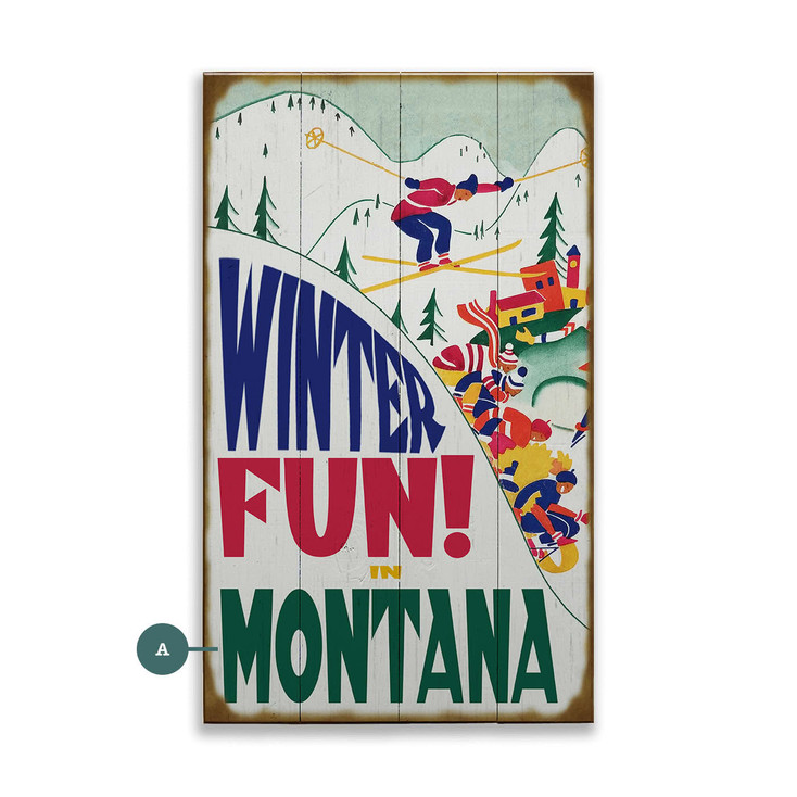 Winter Fun Montana Skiers Wall Sign Wood or Metal