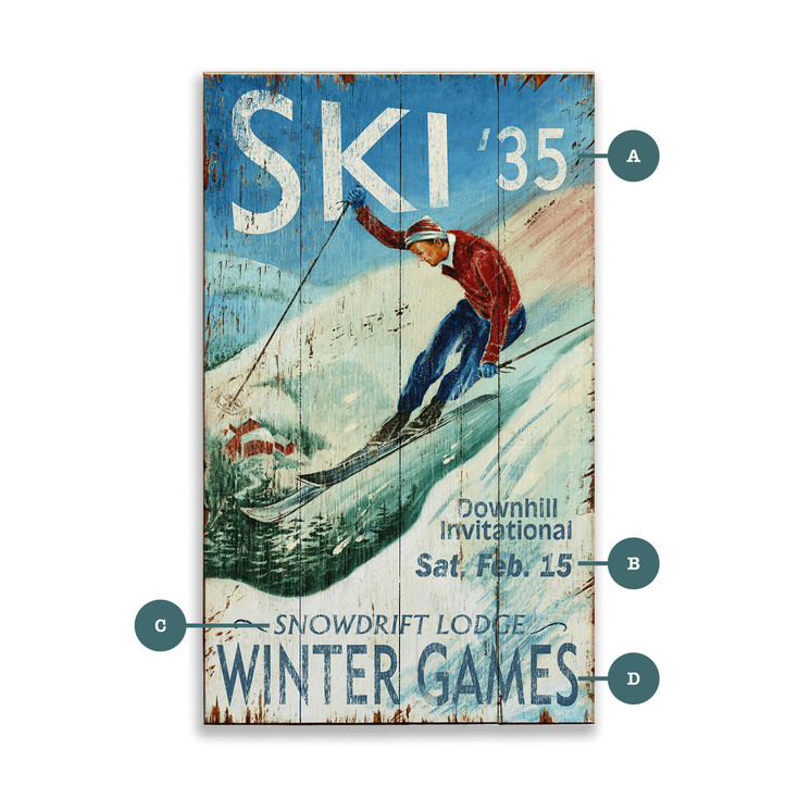 Ski Downhill Invitational Winter Games Wall Sign Wood or Metal