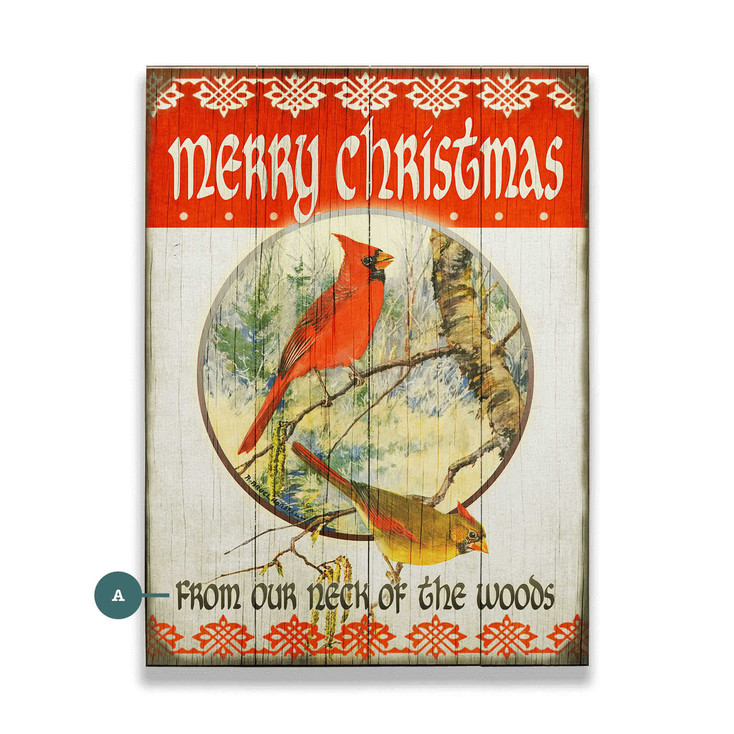 Personalized Merry Christmas Cardinal Birds Wall Sign Wood or Metal