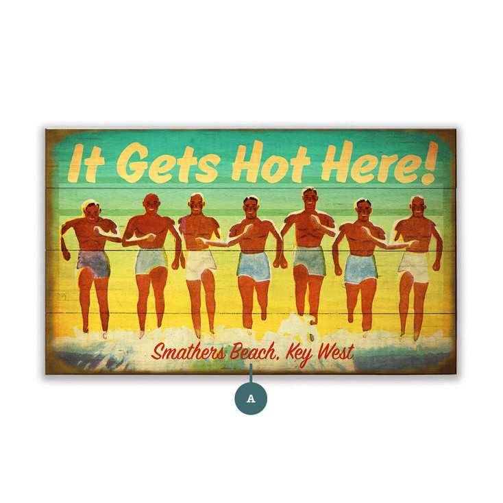Personalized It Gets Hot Here Men Running on the Beach Wall Sign Wood or Metal