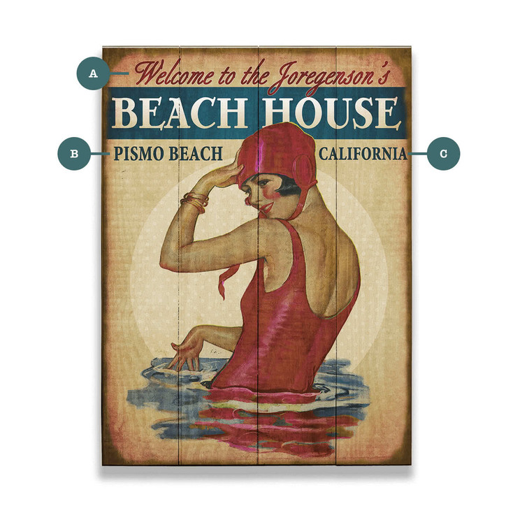 Personalized Beach House Babe Pismo Beach California Wall Sign Wood or Metal