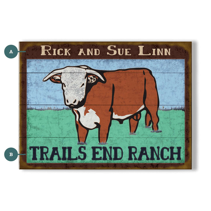 Personalized Trail's End Ranch Hereford Cow Wall Sign Wood or Metal