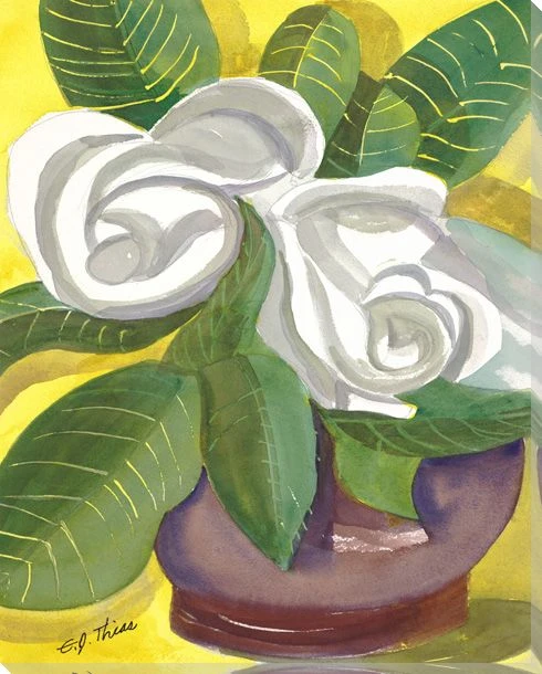 Magnolia Flowers in a Vase Wrapped Canvas Giclee Print Wall Art