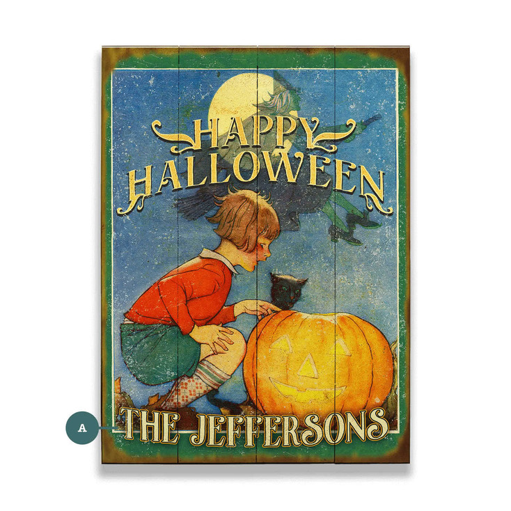 Personalized Happy Halloween Witch Flying Under Full Moon Wall Sign Wood or Metal
