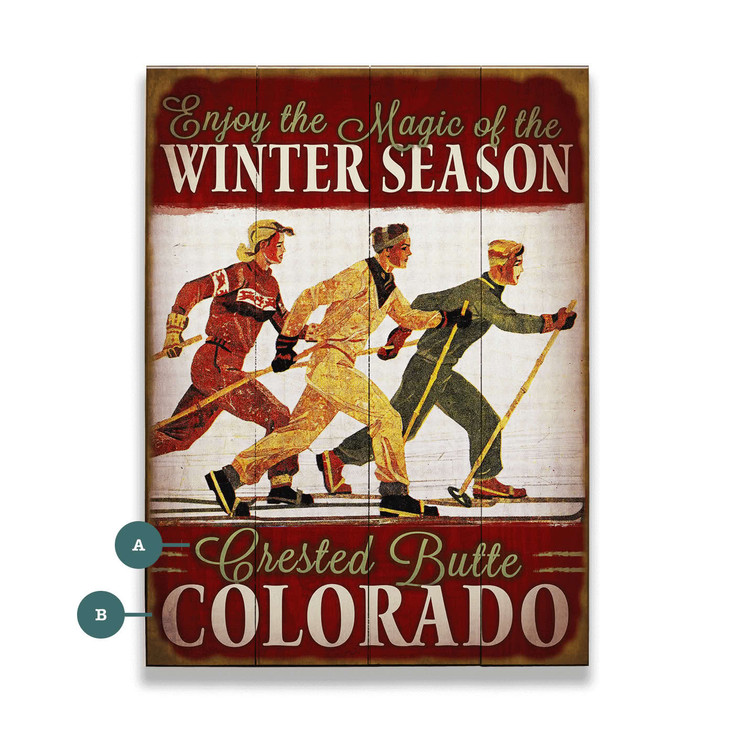 Personalized Enjoy the Magic of Winter Three Skiers Wall Sign Wood or Metal
