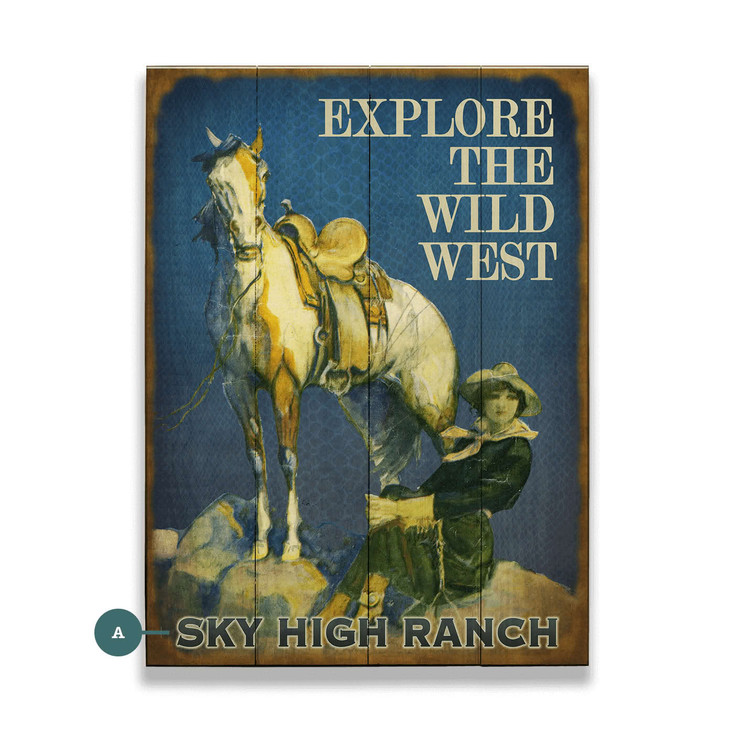 Personalized Explore the Wild West Ranch Girl and Horse Wall Sign Wood or Metal