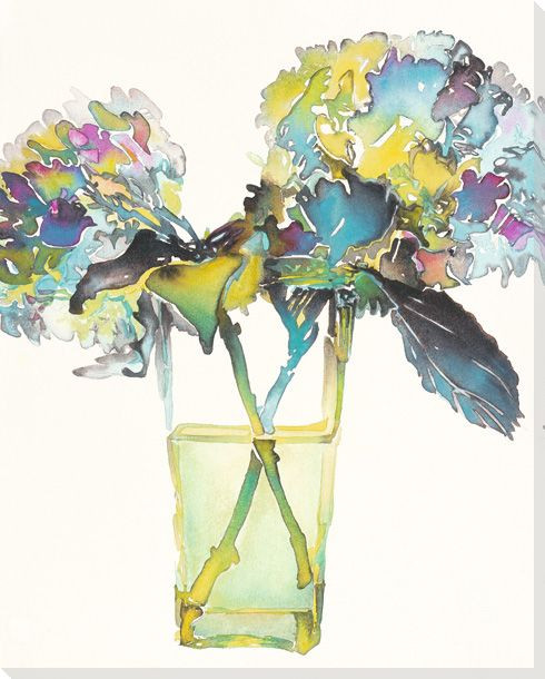 Hydrangea Flowers in a Vase Wrapped Canvas Giclee Print Wall Art