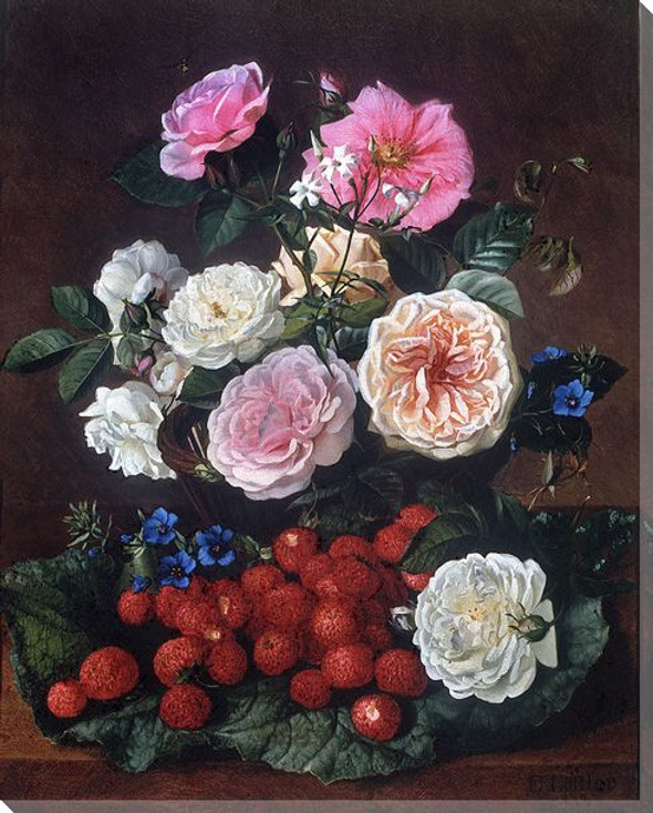 Still Life of Roses and Strawberries Wrapped Canvas Giclee Print