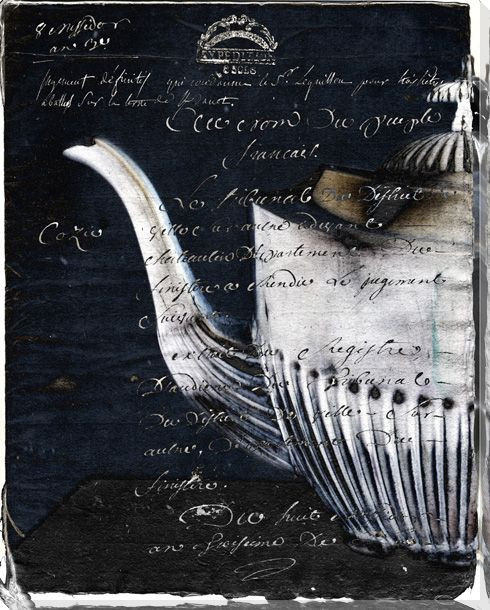 Teapot Left Black and White Wrapped Canvas Giclee Print Wall Art
