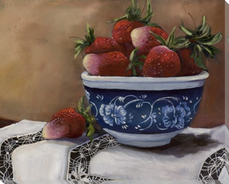 Delft III Bowl of Strawberries Wrapped Canvas Giclee Print