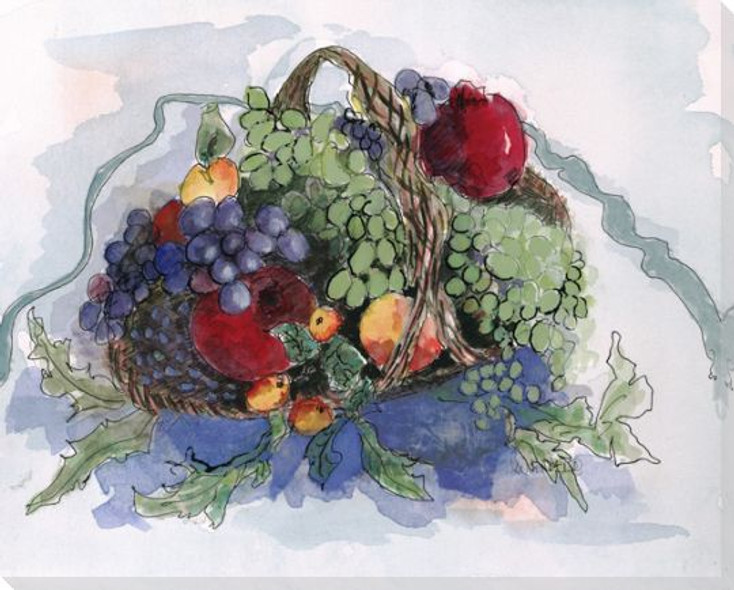 Basket with Purple and Green Grapes Wrapped Canvas Giclee Print