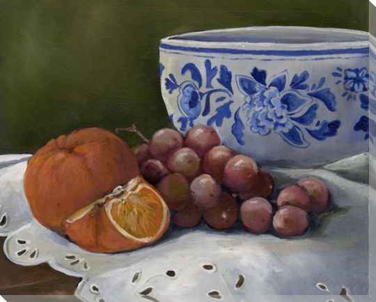 Delft II Oranges and Grapes Wrapped Canvas Giclee Print Wall Art