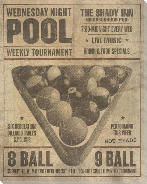 Vintage Pool Tournament Ad Wrapped Canvas Giclee Print Wall Art