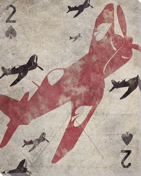 Two of Spades with Airplanes Wrapped Canvas Giclee Print Wall Art