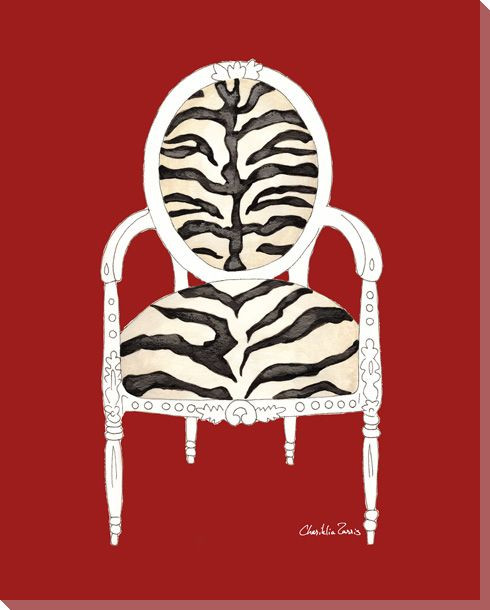 Zebra Chair on Red Wrapped Canvas Giclee Print Wall Art
