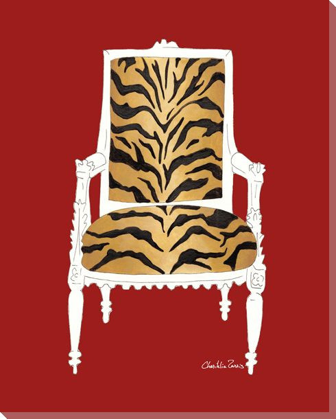 Tiger Chair on Red Wrapped Canvas Giclee Print Wall Art
