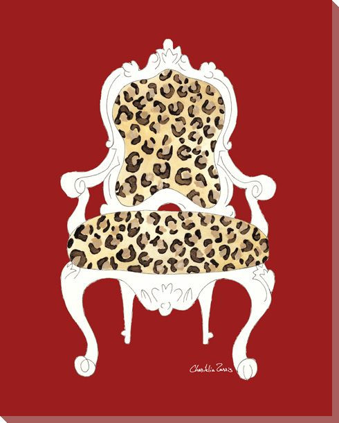 Leopard Chair on Red Wrapped Canvas Giclee Print Wall Art