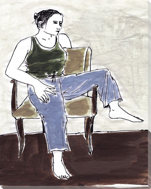Girl Sitting on a Chair Wrapped Canvas Giclee Print Wall Art