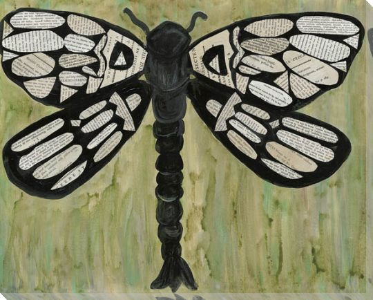 Dragonfly Text Wrapped Canvas Giclee Print Wall Art