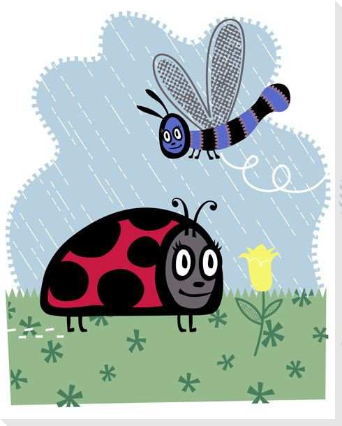Storybook Summertime Ladybug Wrapped Canvas Giclee Print Wall Art