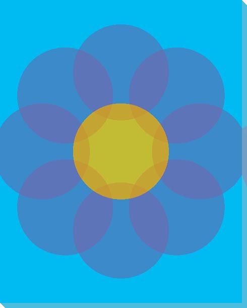 Blue Mod Flower Two Wrapped Canvas Giclee Print Wall Art