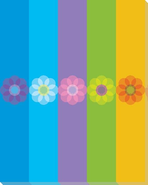 Blue Mod Flower Six Wrapped Canvas Giclee Print Wall Art