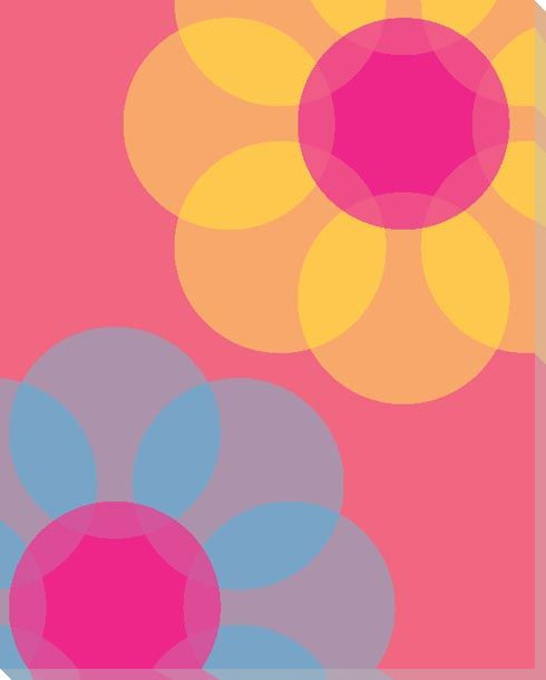 Pink Mod Flower Three Wrapped Canvas Giclee Print Wall Art