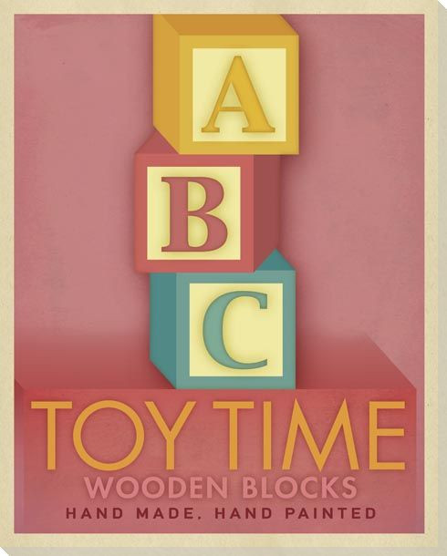 Toy Time Wooden Blocks Pink Wrapped Canvas Giclee Print Wall Art