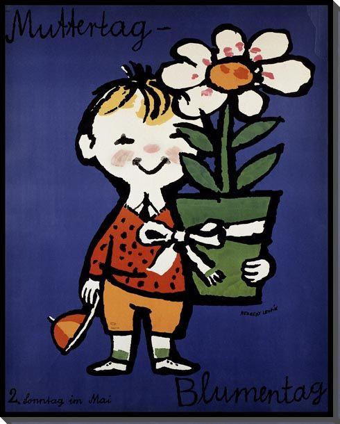 Muttertag Child with Flowerpot Wrapped Canvas Giclee Print Wall Art