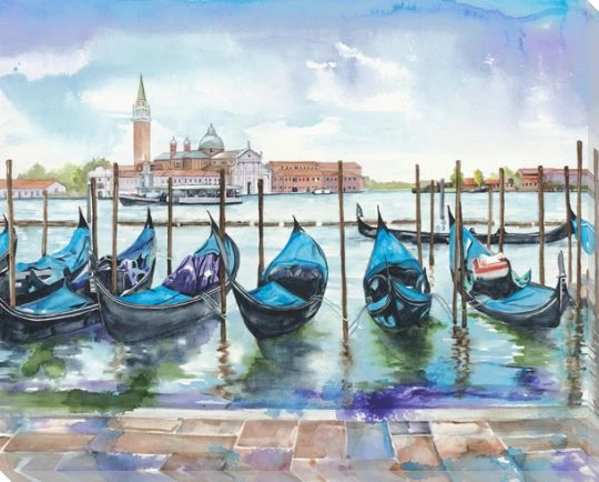 Venice Boats 3 Wrapped Canvas Giclee Print Wall Art