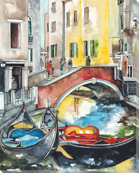 Venice Boats 5 Wrapped Canvas Giclee Print Wall Art