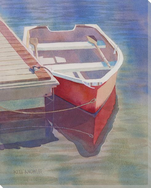 Gibson Skiff Boat at the Dock Wrapped Canvas Giclee Print Wall Art