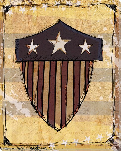 American Shield Wrapped Canvas Giclee Print Wall Art