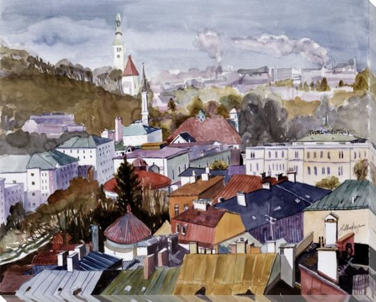 Church Rooftops Wrapped Canvas Giclee Print Wall Art