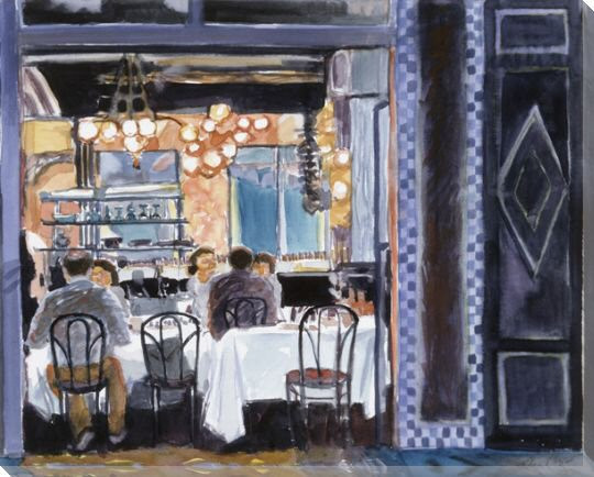 Blue Cafe Wrapped Canvas Giclee Print Wall Art