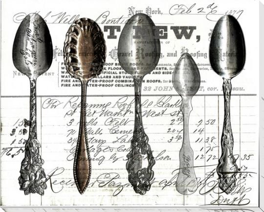 Five Spoons Black & White Wrapped Canvas Giclee Print Wall Art