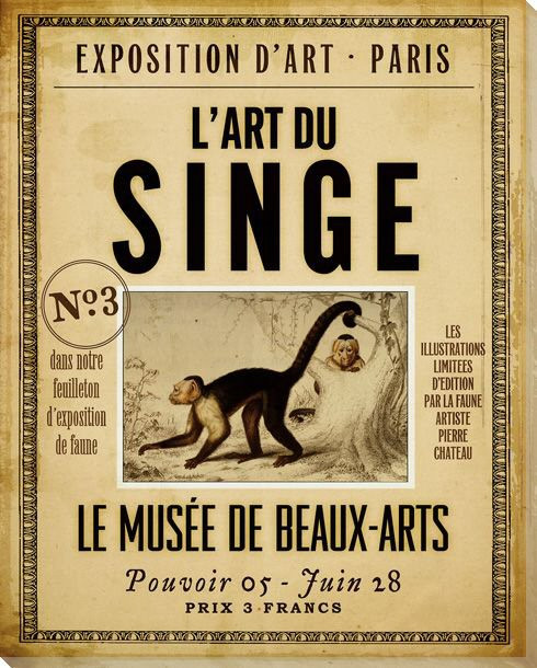 L' ART DU Singe Monkey Wrapped Canvas Giclee Print Wall Art