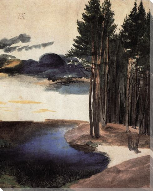 A Lake Surrounded by Pine Trees Wrapped Canvas Giclee Print