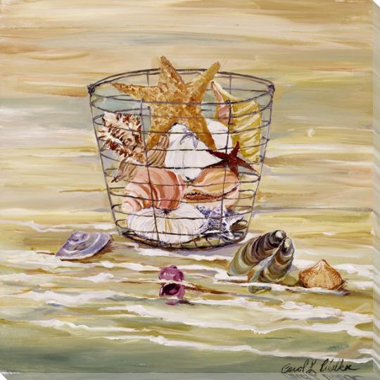 Shells in a Wire Basket Wrapped Canvas Giclee Print Wall Art | Coastal ...