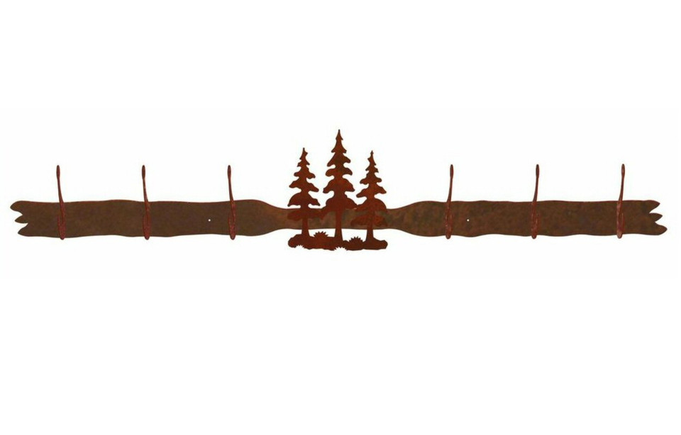 Pine Tree Forest Five Hook Metal Wall Coat Rack