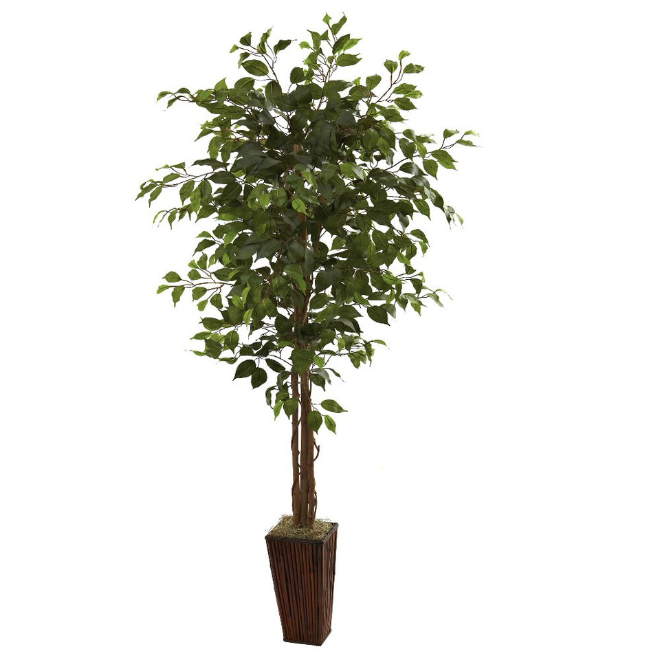 6' Silk Ficus Tree with Bamboo Planter Artificial Trees Silk Trees
