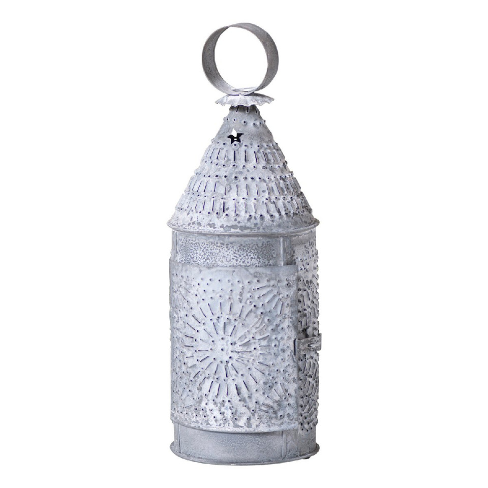 Weathered Zinc Baker's Punched Tin Candle Lantern Candle Holder
