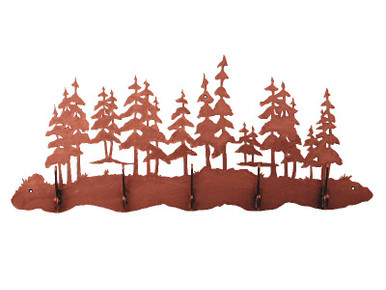 Pine Tree Forest Five Hook Metal Wall Coat Rack | Rustic Woodland Cabin ...