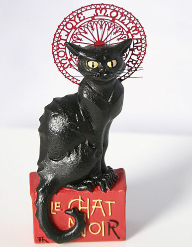 VINTAGE ZWARTE KAT Beeld.green Eyed Black Cat Figurine.chat Noir